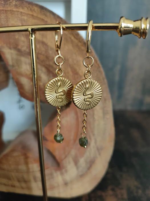 Boucles serpent grenat vert 
